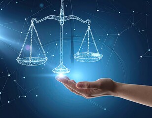 Holographic Scales of Justice in Hand