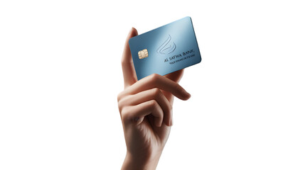 Digital Access: A close-up shot features a hand holding a sleek credit card against a clean backdrop, signifying modern financial convenience and secure transactions. 