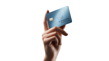 Digital Access: A close-up shot features a hand holding a sleek credit card against a clean backdrop, signifying modern financial convenience and secure transactions. 