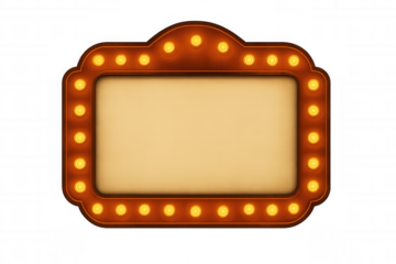 Shining lightbox sign with glowing bulbs on transparent background, ideal for showcasing announcements and promotions