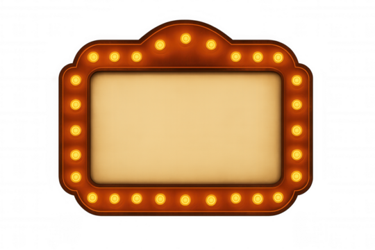 Shining lightbox sign with glowing bulbs on transparent background, ideal for showcasing announcements and promotions