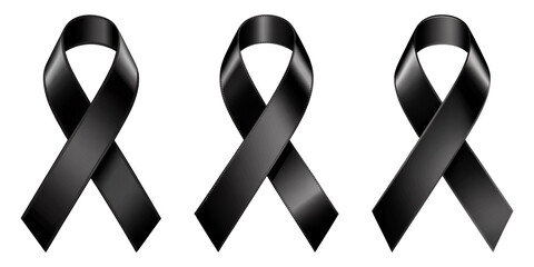 Three realistic black ribbons symbolizing mourning and remembrance