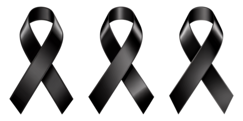 Three realistic black ribbons symbolizing mourning and remembrance