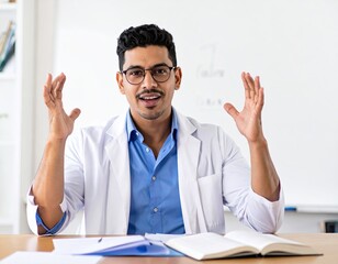 Male Professor in White Coat Teaching Online Class