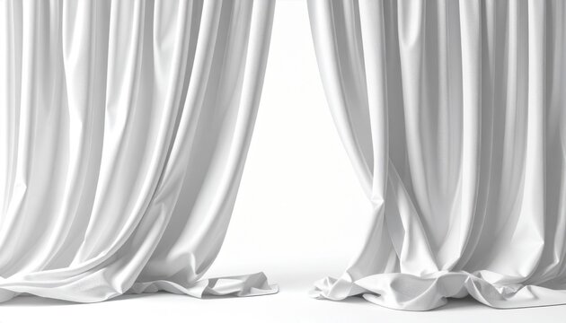 Elegant White Curtains Draping with Soft Fabric in Interior Setting with Bright Background