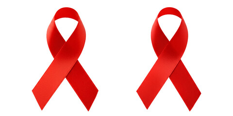 Two red ribbons symbolizing awareness and support for important causes