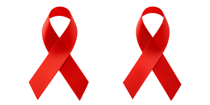 Two red ribbons symbolizing awareness and support for important causes