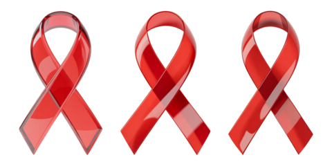 Three red ribbon symbols of awareness and support