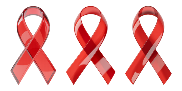 Three red ribbon symbols of awareness and support
