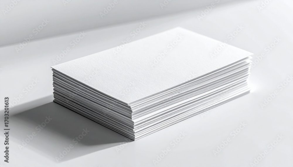 Poster stack of white business cards paper texture in soft studio lighting and minimal background