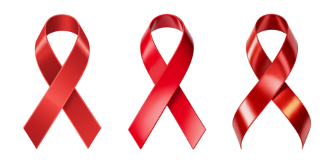 Three red ribbons representing awareness and support