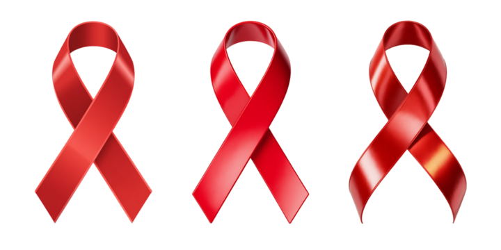 Three red ribbons representing awareness and support