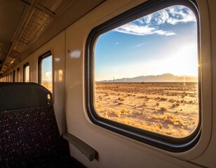 Fototapeta premium View of dry desert through a window of a train travel concept