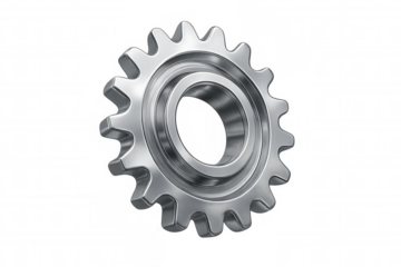 Chrome gear rotating on transparent background, perfect for representing concepts of engineering, mechanics, and teamwork