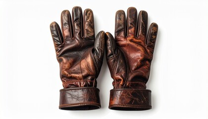 Pair of Brown Leather Gloves Isolated on Transparent Background