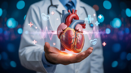 Cardiologist presents human heart model for medical science study