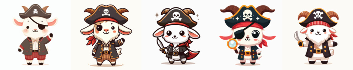 cute goat vector wearing pirate costume