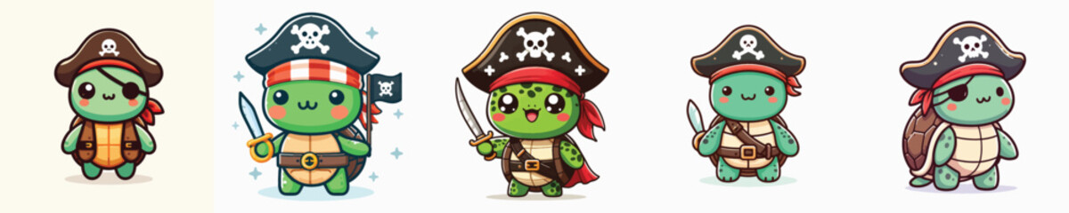 cute turtle vector wearing pirate costume