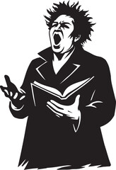 "Dramatic Opera Singer Performing with Passion – Black and White Theatrical Illustration"
