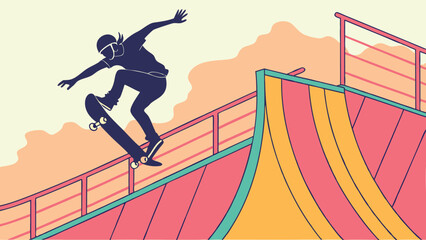 Skateboarder performing a trick on a ramp. © Ahyar