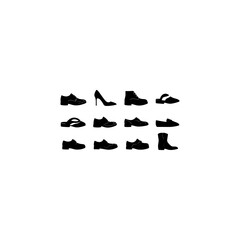Obraz premium Silhouette shoe icon collection: footwear, fashion, and sneakers in flat style 