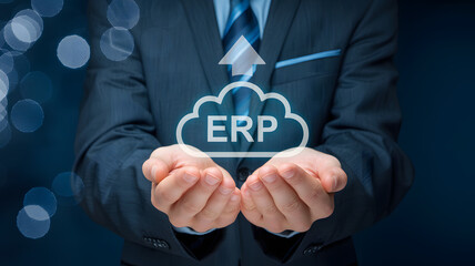 Businessman presents ERP cloud solution for enterprise growth
