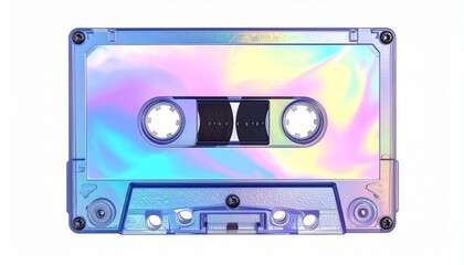 Obraz premium Holographic Audio Cassette Tape Isolated on Transparent Background