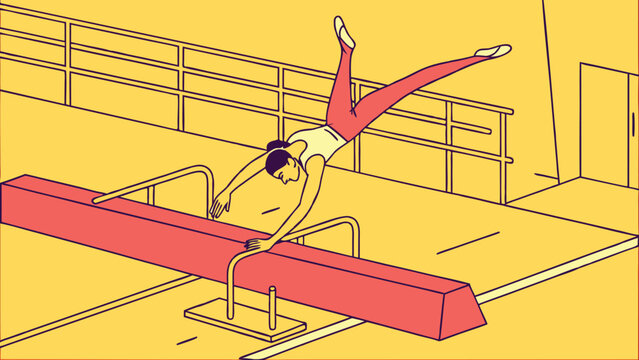 Gymnast performing a handspring on the balance beam.