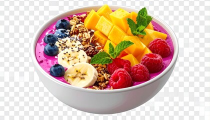 Colorful Smoothie Bowl with Fresh Fruits and Granola Isolated