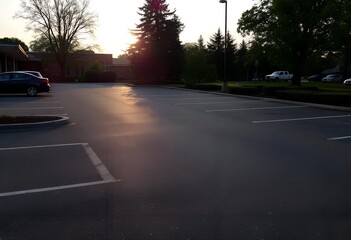 Sunset Glow on Empty Parking Lot