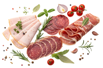 A variety of cold cuts including slices of salami platter selection delights
