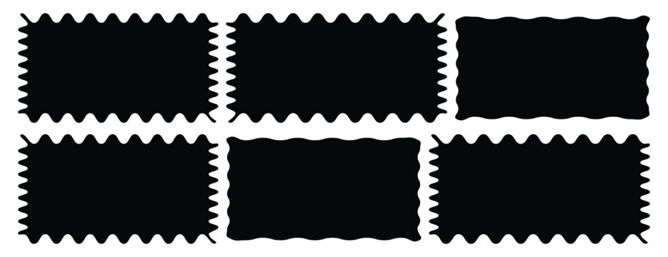 Set of vertical rectangle frames with wavy edges. Rectangular shapes with curvy borders. Mirror, picture or photo frameworks. Empty text boxes isolated on white background. Vector illustration. eps10
