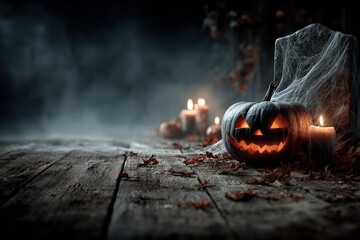 Glowing Jack-o'-lantern and Candles for Halloween
