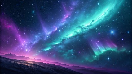 Ai generated image of cosmic holographic gradient with aurora inspired galaxy glow