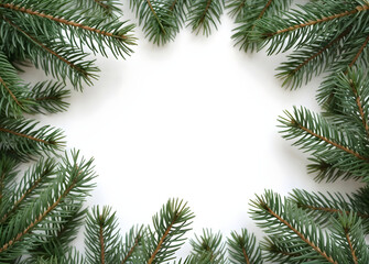 Branch of spruce on a white background. Christmas backdrop or a festive background.

