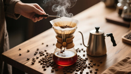 pouring coffee into a glass