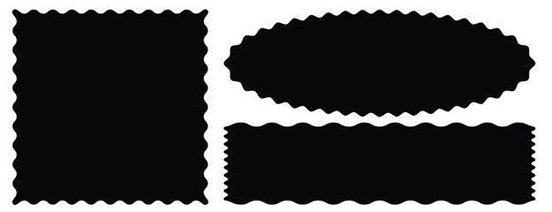 Round and Rectangle shape frame with zigzag edge. Rectangular jagged curved box element. Geometric zig zag wavy stickers. Wiggly undalute square badge, ate poster, banner, social media template. eps10