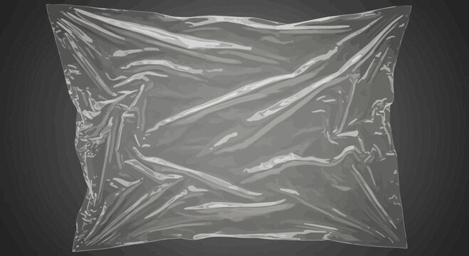 Wrinkled clear plastic wrap texture overlay effect, gray background and smooth surface
