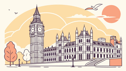 Obraz premium Illustration of the Houses of Parliament and Big Ben in London.