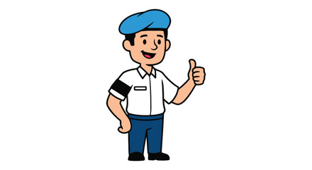 Cartoon man in blue beret gives a thumbs up gesture