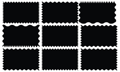 Set of vertical rectangle frames with wavy edges. Rectangular shapes with curvy borders. Mirror, picture or photo frameworks. Empty text boxes isolated on white background. Vector illustration. eps10
