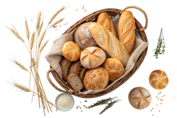 Bird s eye view of an array of freshly made breads morning