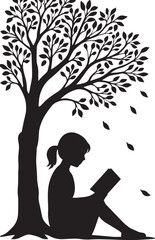 "Silhouette of Person Reading Under Tree – Peaceful Nature Scene for Education, Wellness, and Lifestyle Concepts"