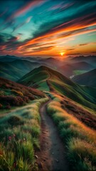 Scenic Mountain Path at Sunset with Vibrant Colors