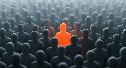 Obraz premium Standing Out Person Among Crowd Leadership Concept