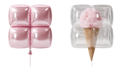 Pink Balloon and Ice Cream Cone with Transparent Background Design