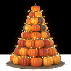 Unique pumpkin tower with fairy lights creates a cozy, festive Halloween feeling