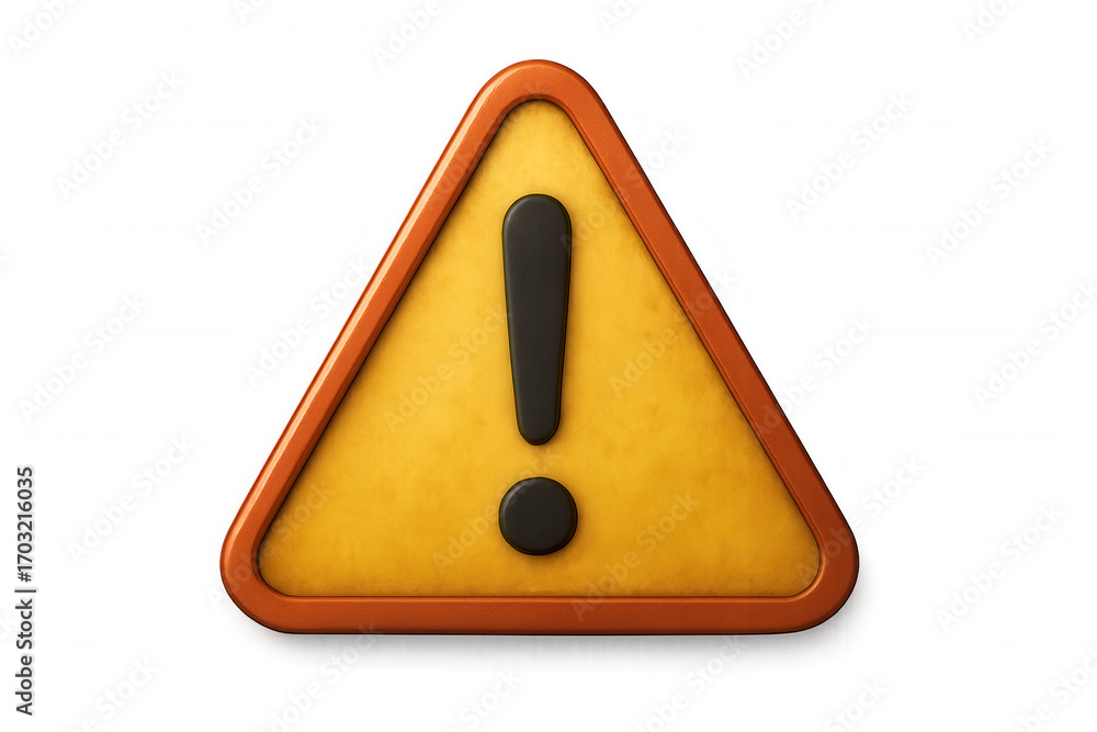 Fototapete 3d rendering of an orange triangular warning sign with a black exclamation mark, isolated on transpa