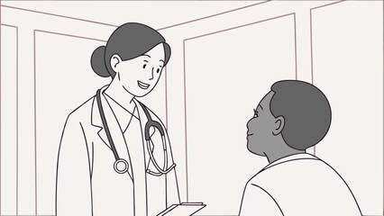 Female Doctor Consulting with Male Patient in a Medical Setting.