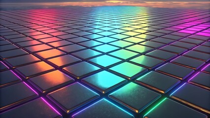 Ai generated image of futuristic holographic grid gradient with liquid chrome effect